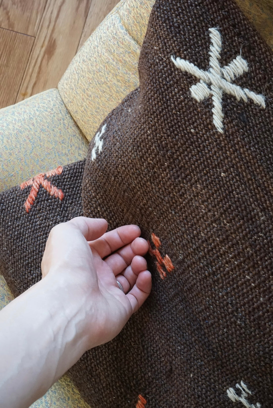Türkiye Old Kilim Cushion Cover Brown , Charm Design 47 × 45 cm No.TR25464