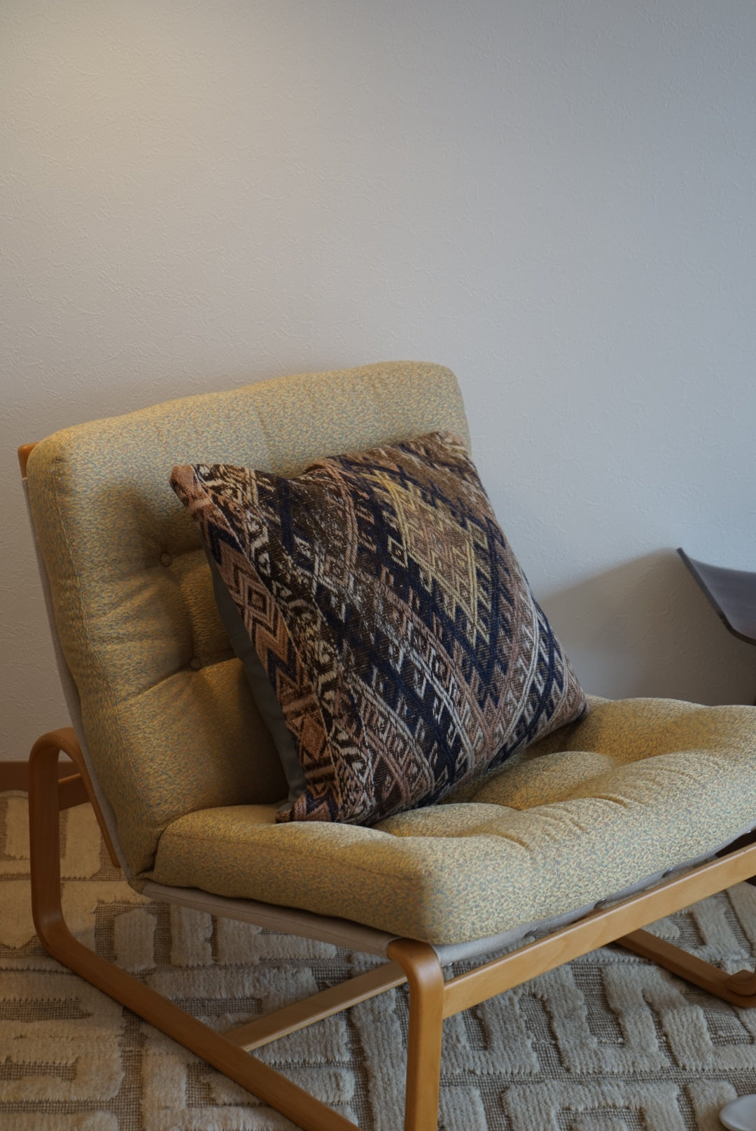 Türkiye Old Kilim Cushion Cover Brown , Beige , Navy Tribal Medallion 50 × 51 cm No.TR25356