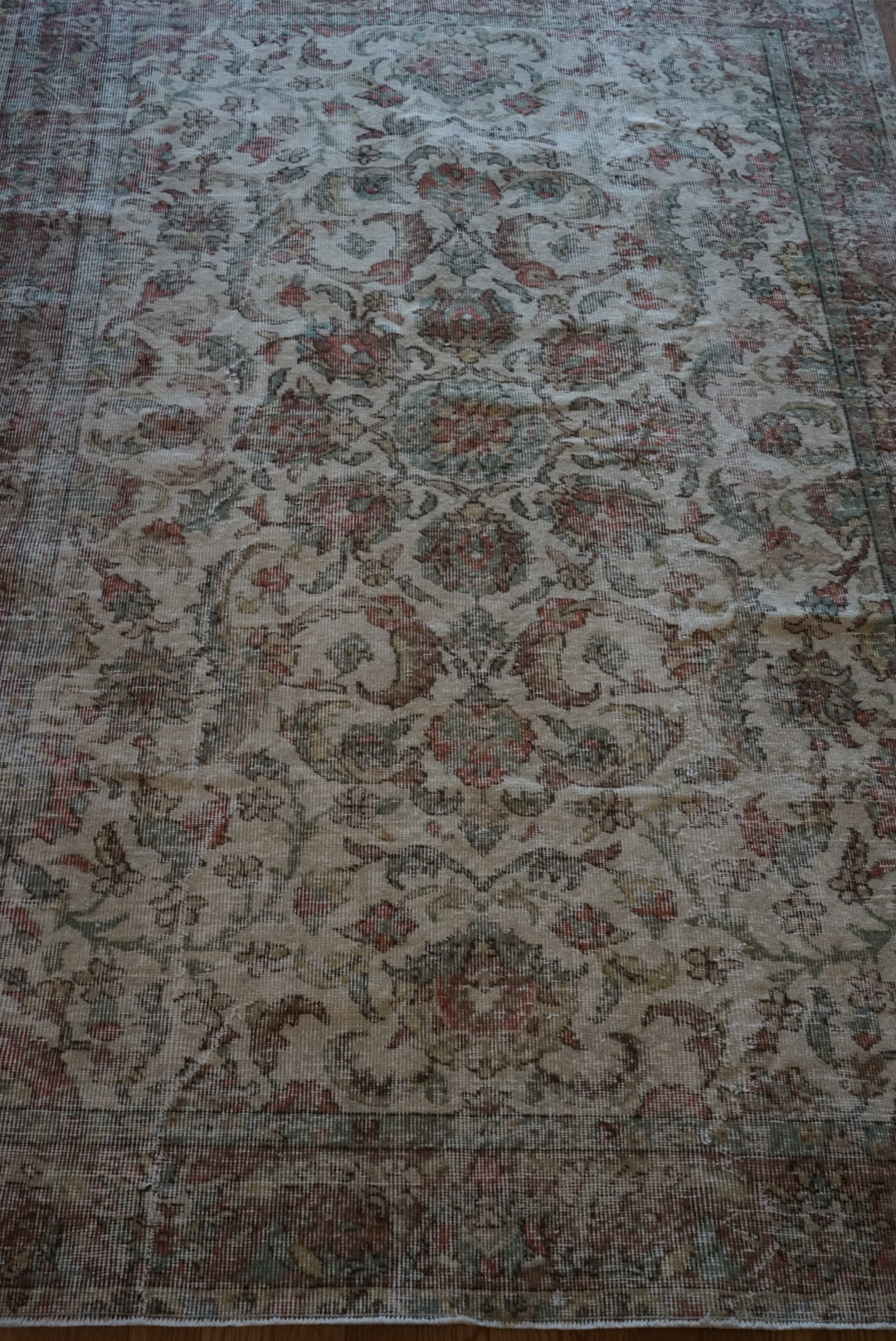 Türkiye Old Isparta Medallion Beige , Green , Rose Red 1960年代 231 × 165 cm No.TR25477 / 国内送料無料