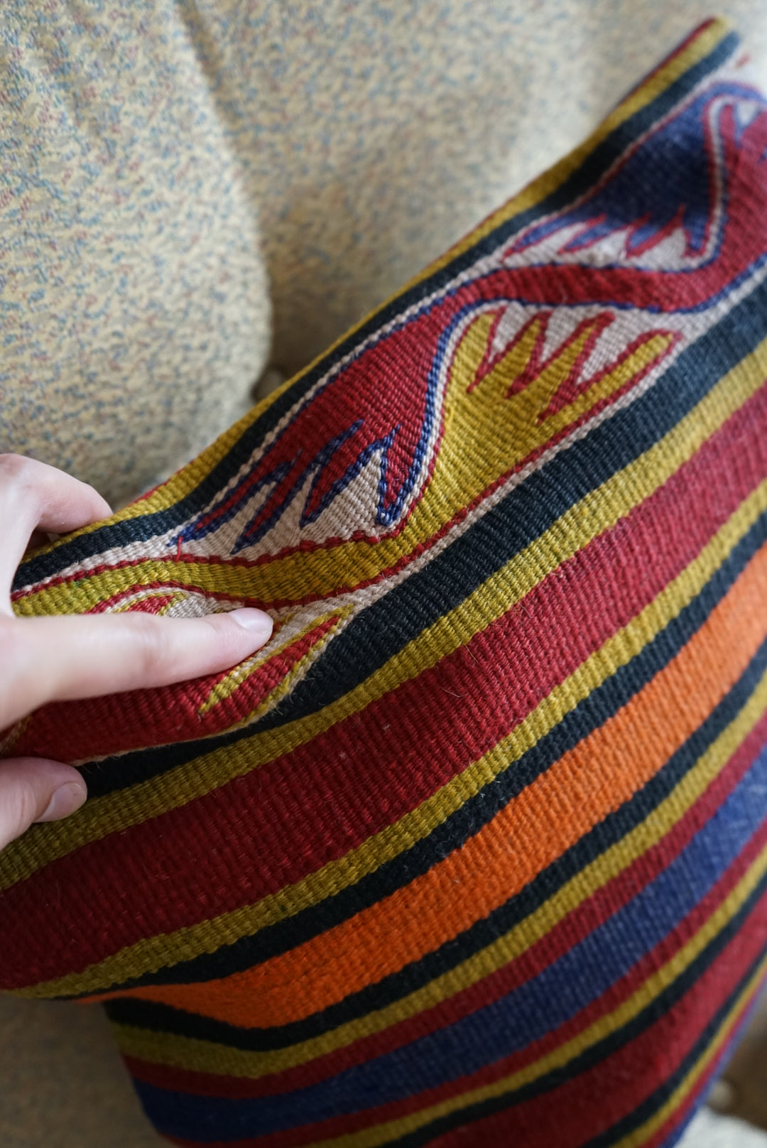Türkiye Old Kilim Cushion Cover Mix Color Tribal Design 50 × 50 cm No.TR25521 / 国内送料無料・羊毛手織りキリム