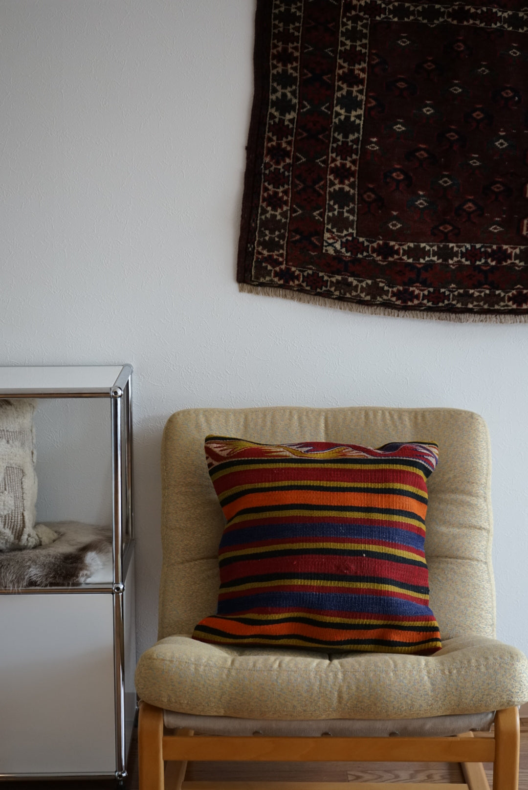 Türkiye Old Kilim Cushion Cover Mix Color Tribal Design 50 × 50 cm No.TR25521 / 国内送料無料・羊毛手織りキリム