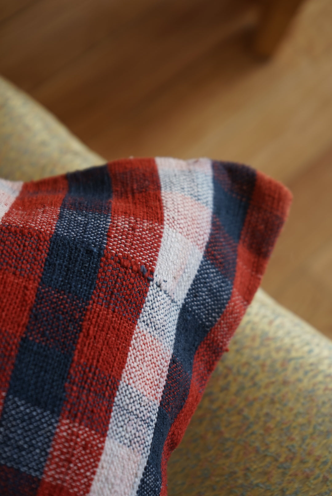 Türkiye Old Kilim Cushion Cover Checker Navy , Red , White 46 × 45 cm No.TR25395
