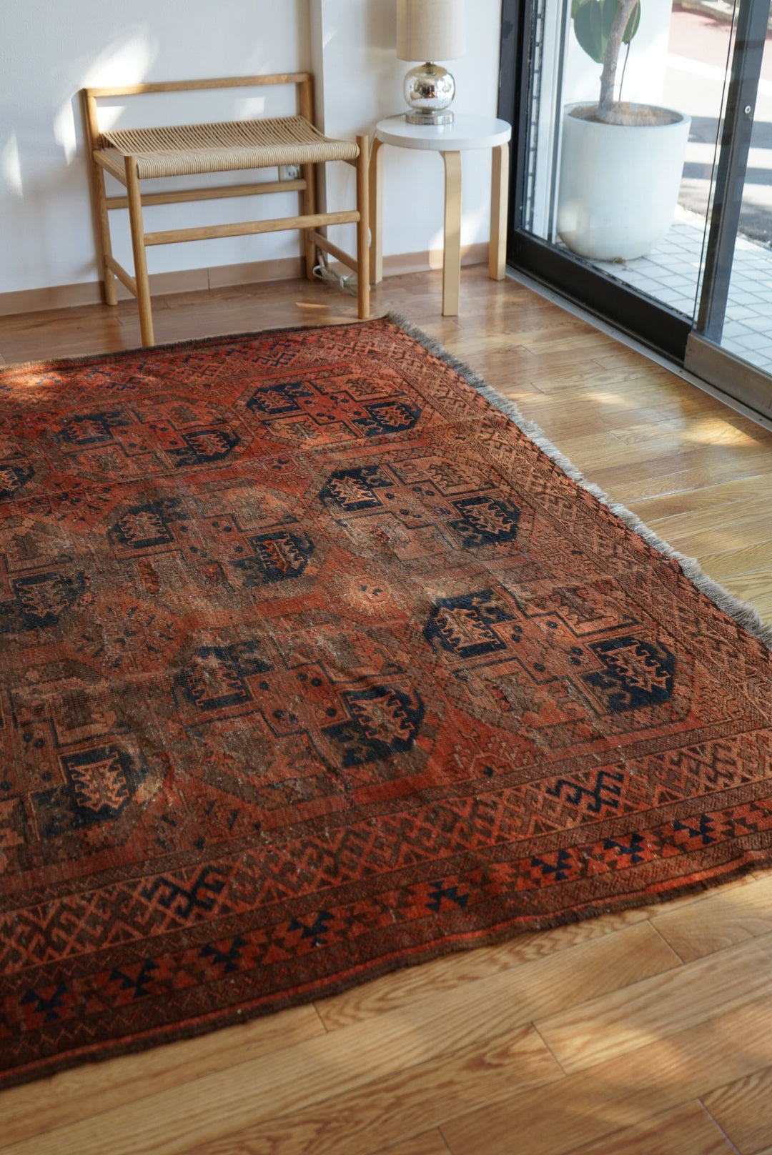 店頭販売 Afghanistan Old Turkmen Slaiman Brick Red 1900年代 301 × 202 cm  No.AF2540 / 国内送料無料・羊毛手織り絨毯