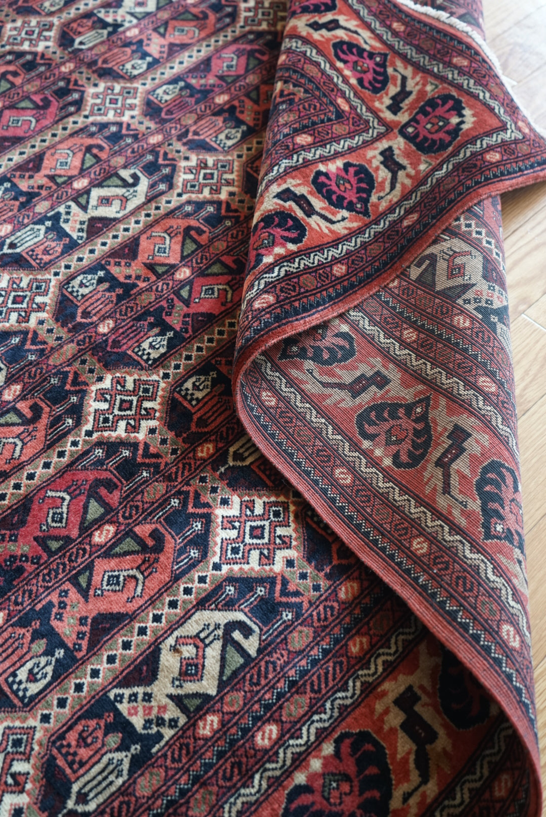 Afghanistan Vintage Turkmen Black , Rose Finequality 1990年代 192 × 151 cm No.AF2522