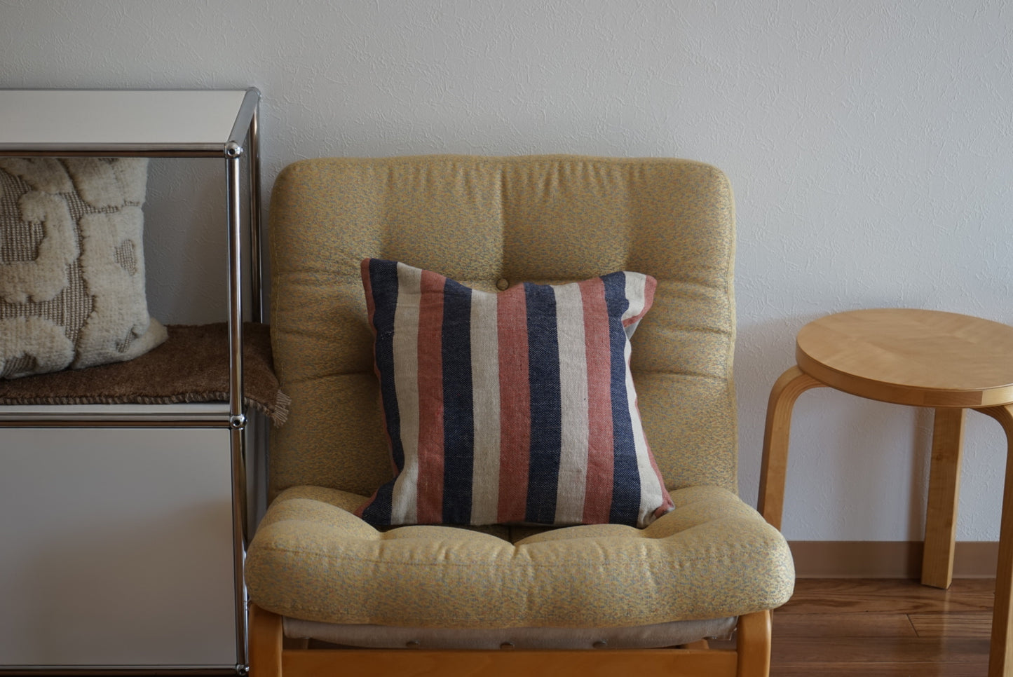 Türkiye Old Kilim Cushion Cover Navy , ScarletRed , White Stripe 40 × 40 cm No.TR25362