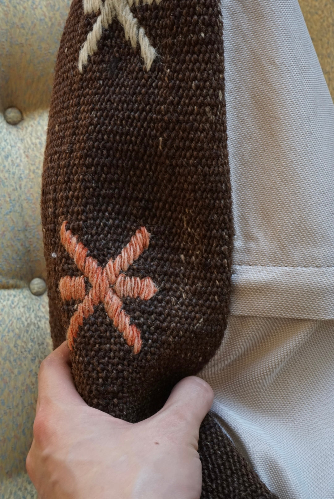 Türkiye Old Kilim Cushion Cover Brown , Charm Design 47 × 45 cm No.TR25464