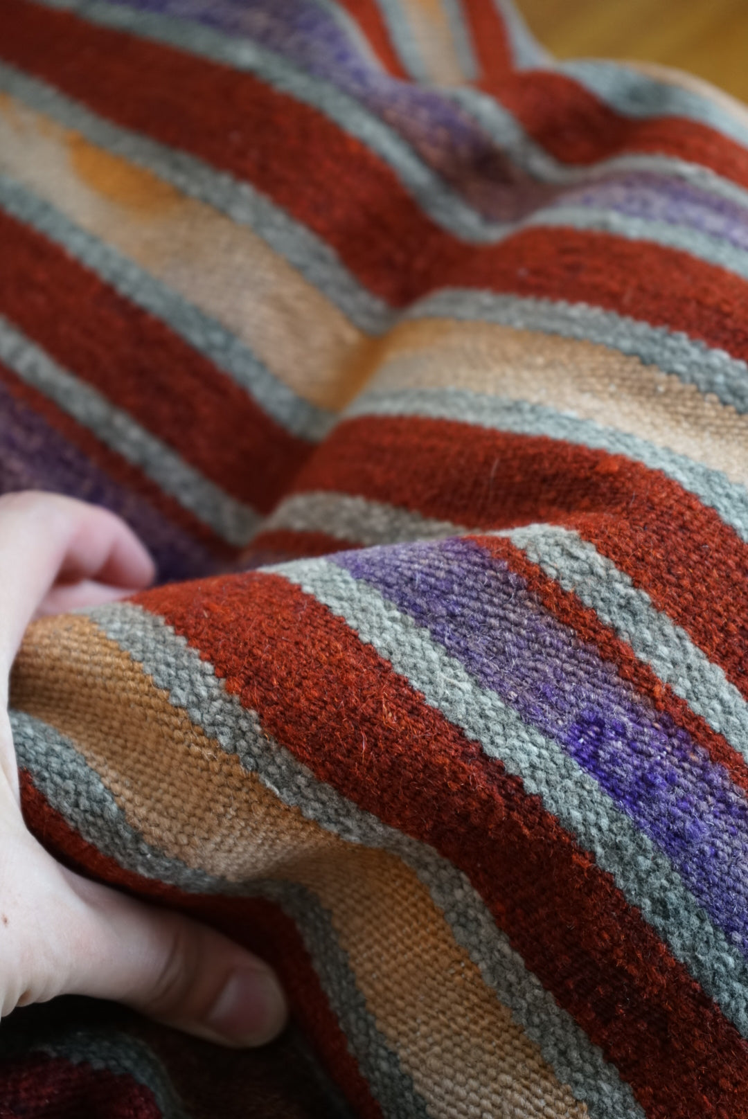 Türkiye Old Kilim Cushion Cover Mix Color Stripe Design 45 × 45 cm No.TR25535 / 送料無料・羊毛手織りキリム