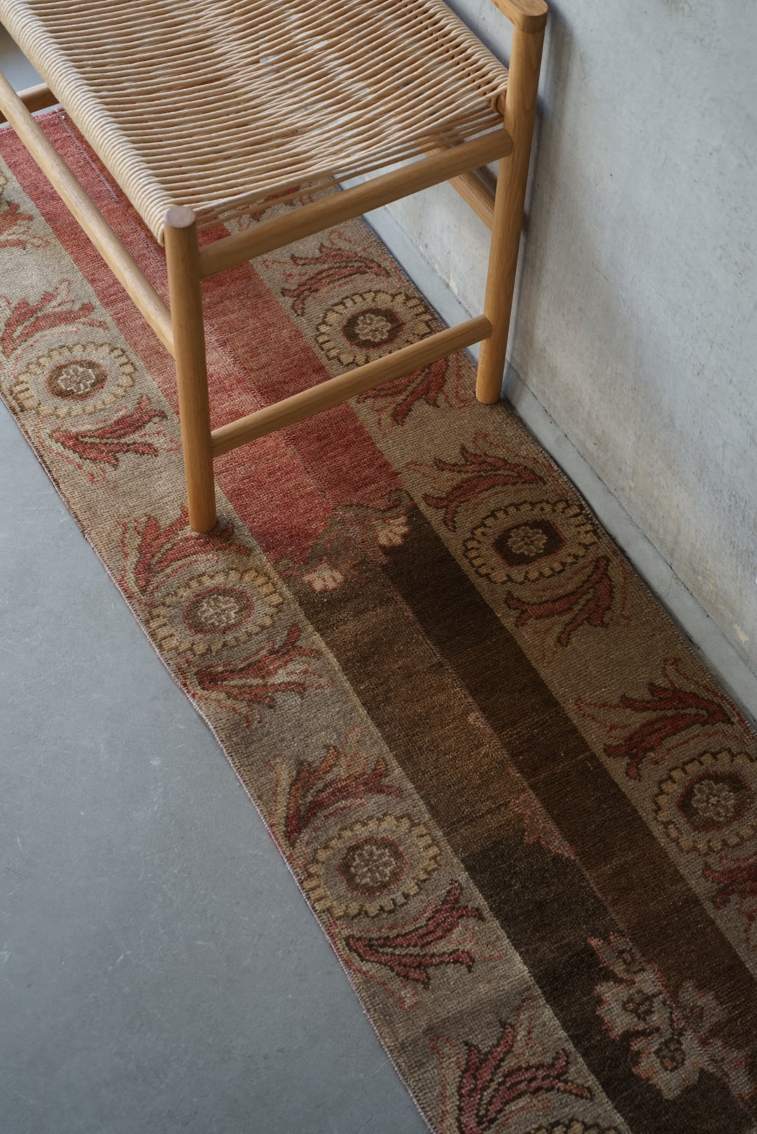 Türkiye Old Oushak Beige , Brown Runner 1970年代 166 × 50 cm No.TR25270