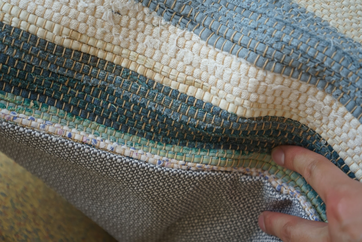 Türkiye Old Kilim Cushion Cover Stripe Mix Color Ivory , Blue 55 × 52 cm No.TR25399