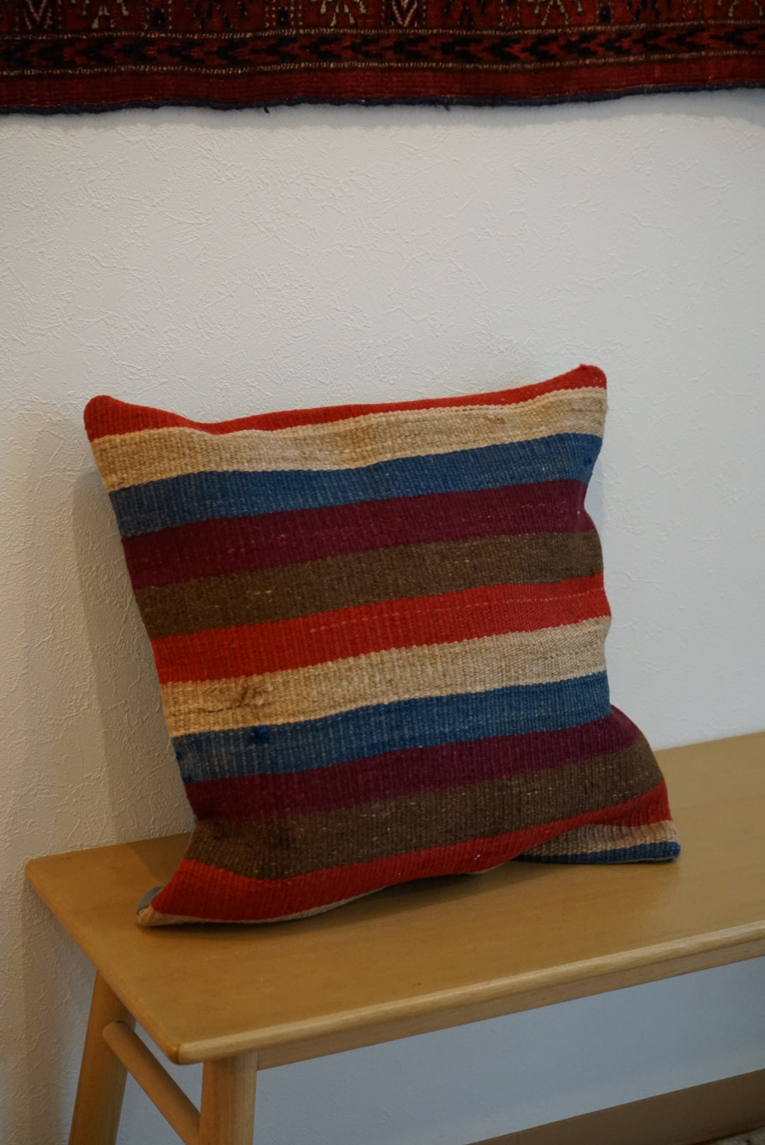 Türkiye Old Kilim Cushion Cover Mix Color Stripe Design 44 × 45 cm No.TR25566 / 送料無料・羊毛手織りキリム