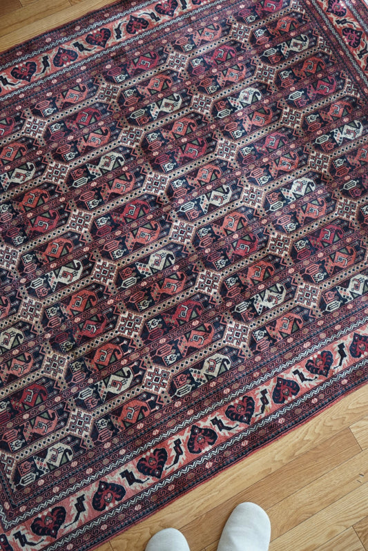 Afghanistan Vintage Turkmen Black , Rose Finequality 1990年代 192 × 151 cm No.AF2522