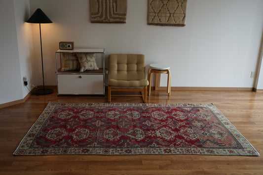 Türkiye Old Isparta RosePink 1960年代 251 × 147 cm No.TR25377 / 国内送料無料・羊毛手織り絨毯