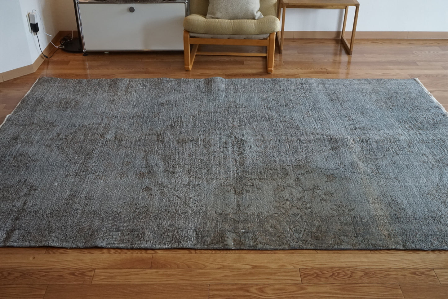 Türkiye Old Isparta Medallion Overdye Blue Glay , Brown 1970年代 250 × 161 cm No.TR25495 / 国内送料無料
