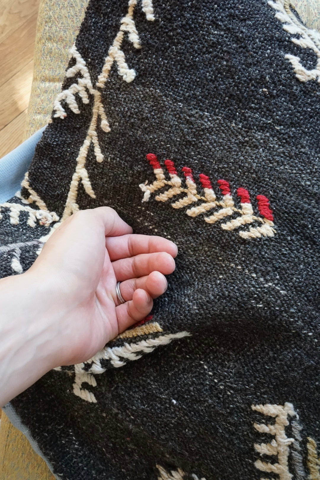 Türkiye Old Kilim Cushion Cover Black , Tribal Design 51 × 50 cm No.TR25463