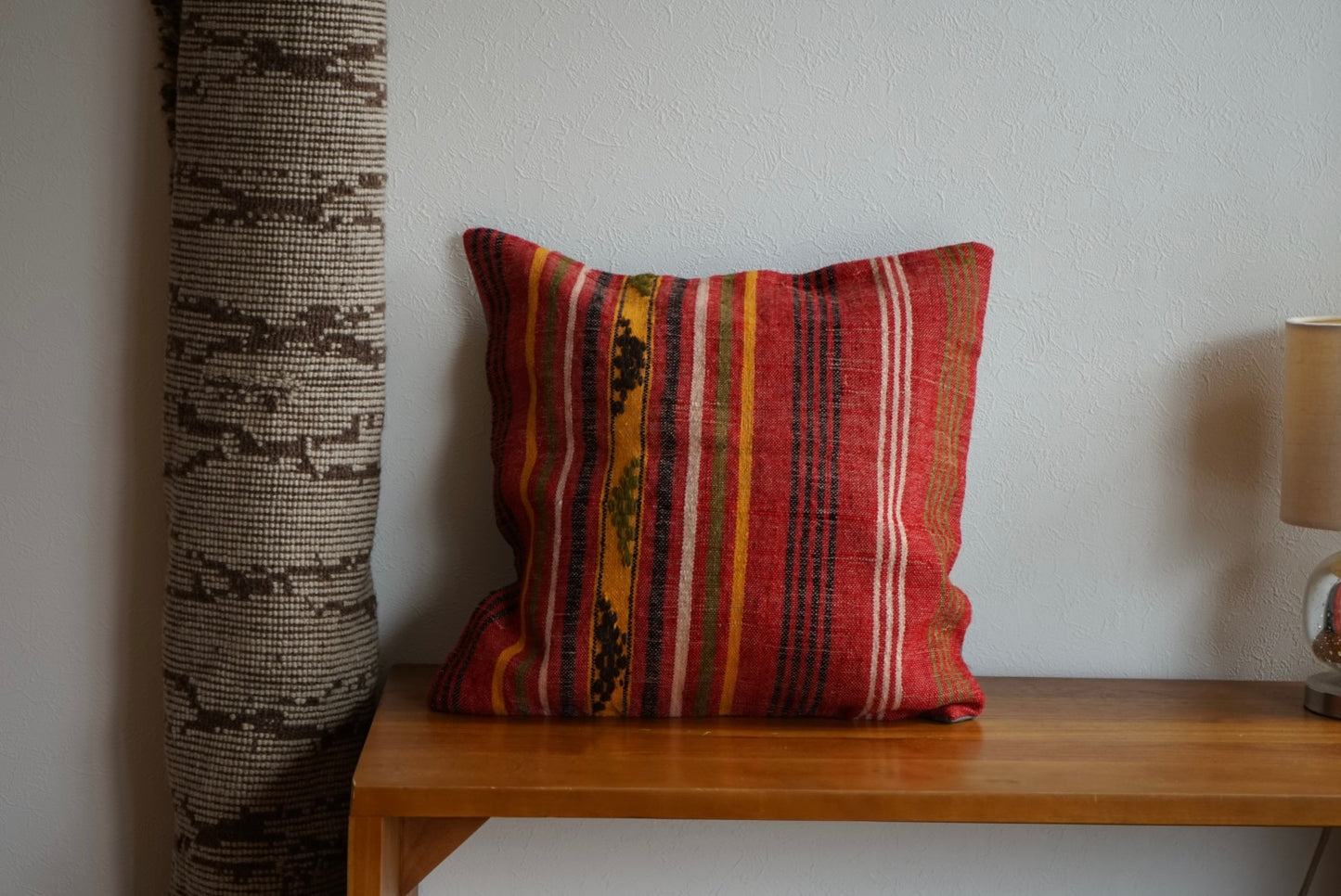 Türkiye Old Kilim Cushion Cover Mix Color Stripe Tribal Design 45 × 45 cm No.TR25529 / 国内送料無料・羊毛手織りキリム