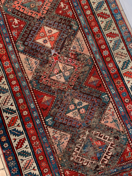 店頭販売 IRAN ANTIQUES CAUCASUS KAZAK RUNNER 1820年代 208 × 115 cm